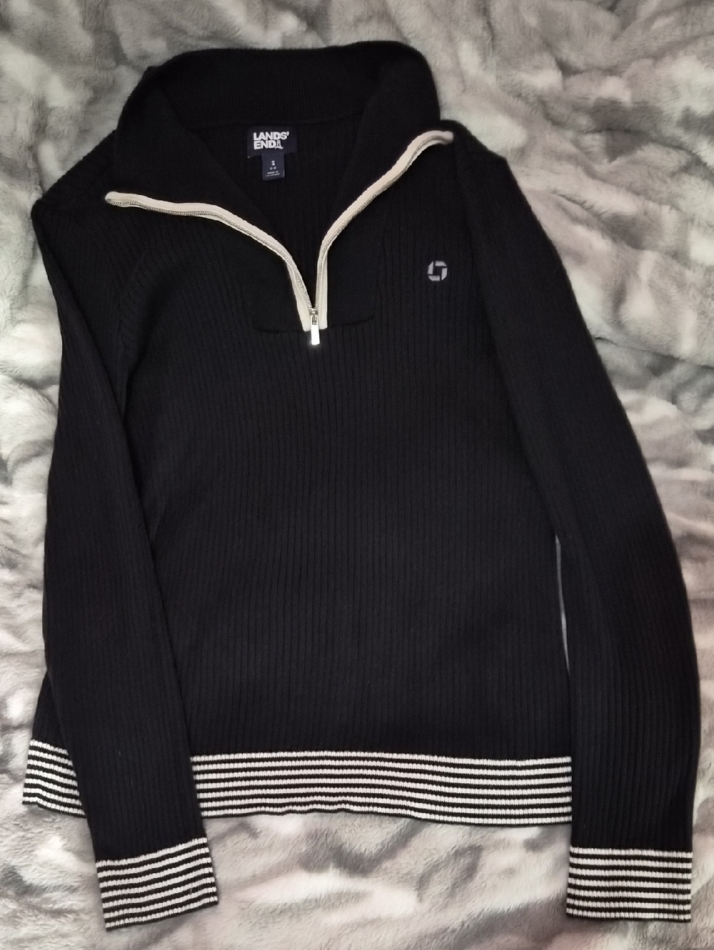 Lands' End Chase Bank Black Half-Zip Sweater Size Small